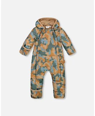 Baby Boy Mid-Season Quilted One Piece Beige Printed Camo Dinos - Infant