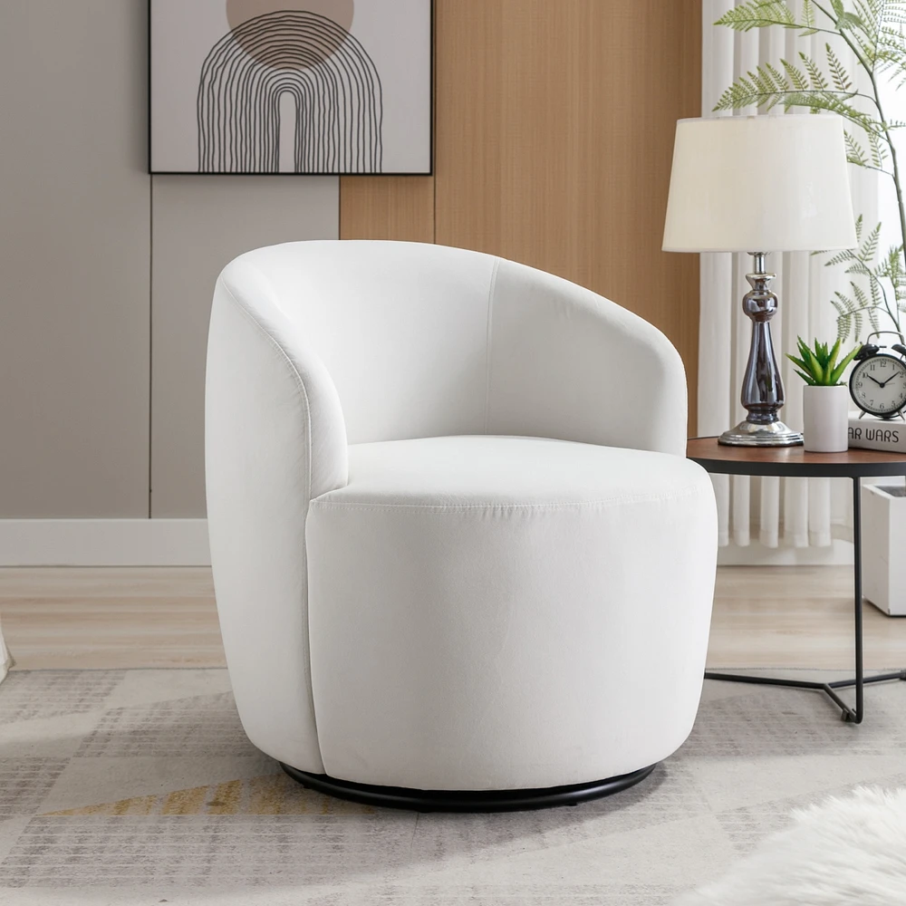 Streamdale Furniture Velvet Fabric Swivel Accent Armchair Barrel Chair With Powder Coating Metal Ring