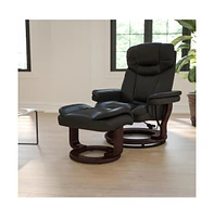 Multi-Position Recliner Chair & Curved Ottoman With Swivel Wood Base