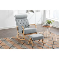 Simplie Fun Rocking Chair With Ottoman, Mid-Century Modern Upholstered Fabric Rocking Armchair