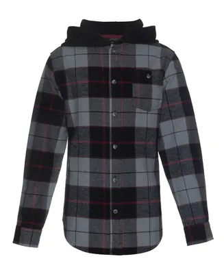 Univibe Big Boys Chester Hooded Brushed Flannel Button Front Shirt