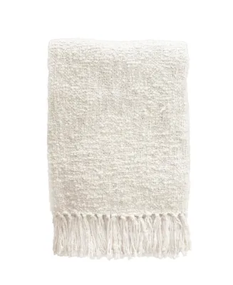 Cozy Cotton Ivory Boucle Throw with Fringe 50x72