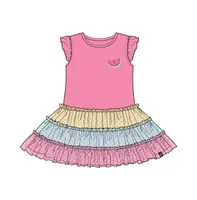 Girl Short Sleeve Dress With Tulle Skirt Bubble Gum Pink - Toddler Child