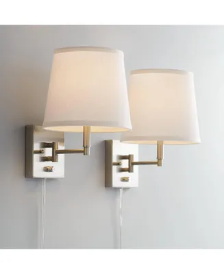Lanett Modern Swing Arm Wall Lamps Set of 2 Brushed Nickel Plug