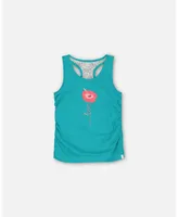 Girl Organic Cotton Gathered Tank Top Turquoise - Toddler|Child