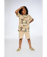 Boy Organic Cotton Printed T-Shirt Beige