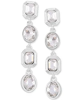 Guess Silver-Tone Square & Oval Crystal Linear Drop Earrings