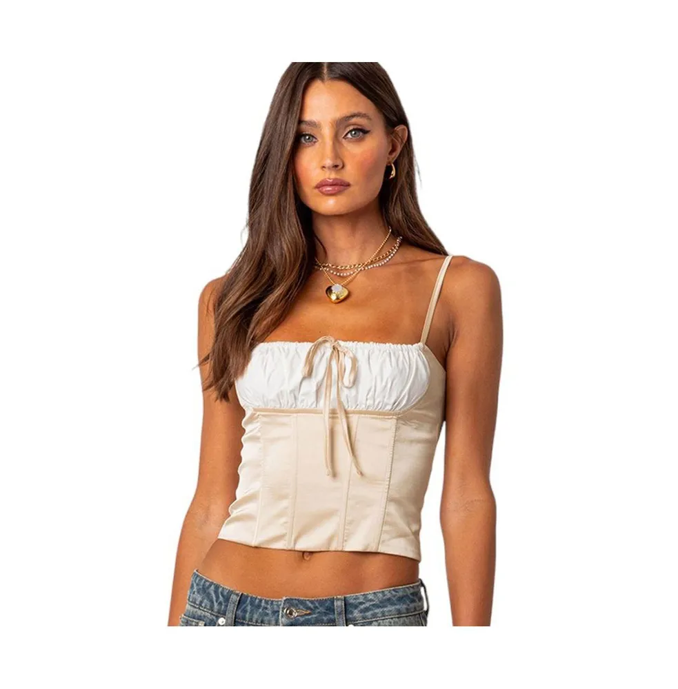 Edikted Women's Arabelle Satin Lace Up Corset Top