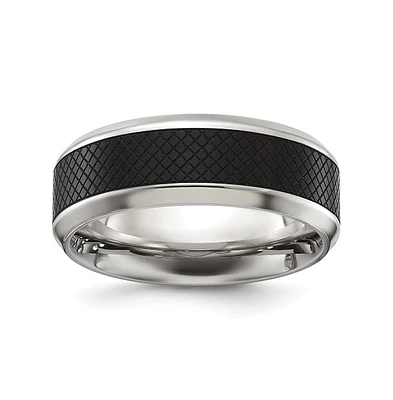 Chisel Stainless Steel Textured Black Ip-plated Center Band Ring