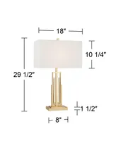 Sonia Modern Table Lamps 29 1/2" Tall Set of 2 with Dual Usb Charging Ports Gold Metal White Rectangular Shade for Bedroom Living Room House Bedside N