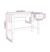 vidaXL Desk Hamar Light Gray 43.3"x15.7"x29.5" Solid Wood Pine