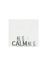 27" x 18" Christmas Holiday "All is Calm All is Bring" Sentiment with Reindeer Embroidered Waffle Weave Cotton Kitchen DishTowel