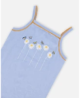 Girl Organic Cotton Two Piece Pajama Set Baby Blue Printed Daisies