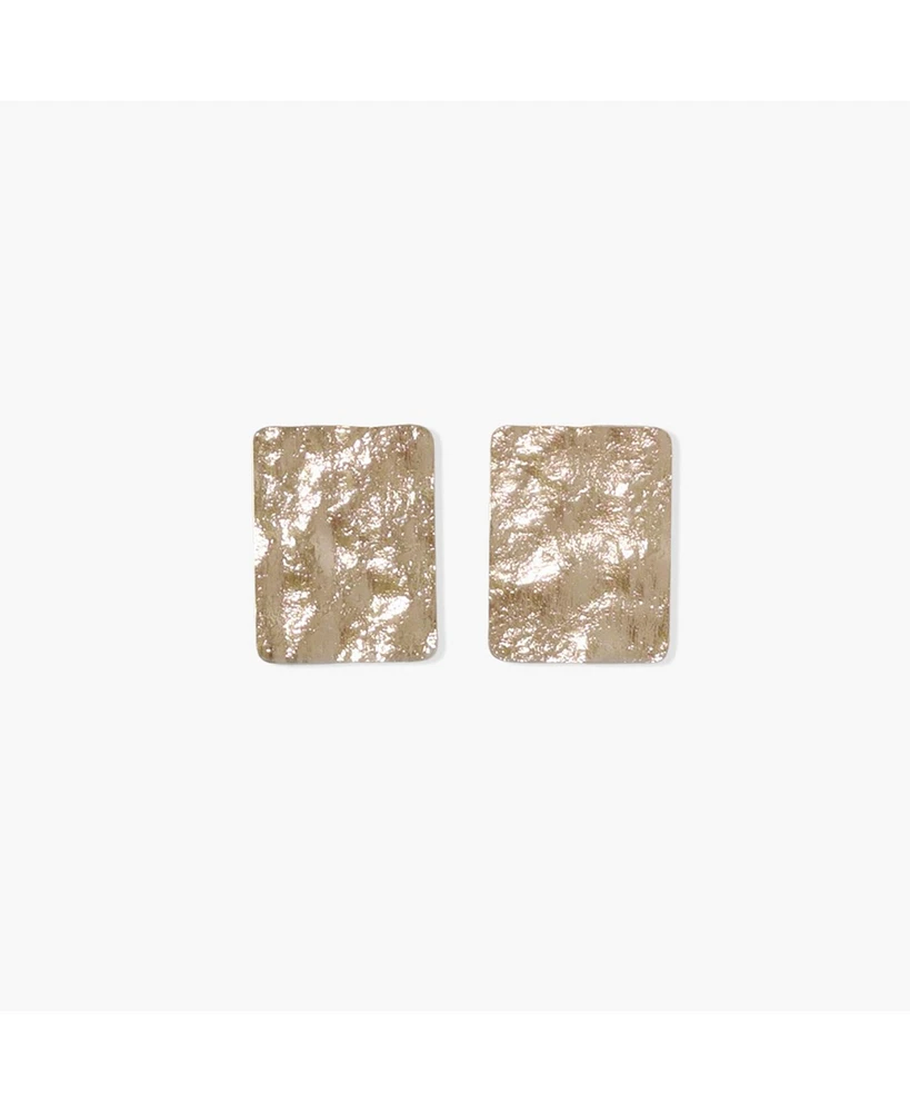 sanctuaire Hammered Rectangle Statement Stud Earrings Gold