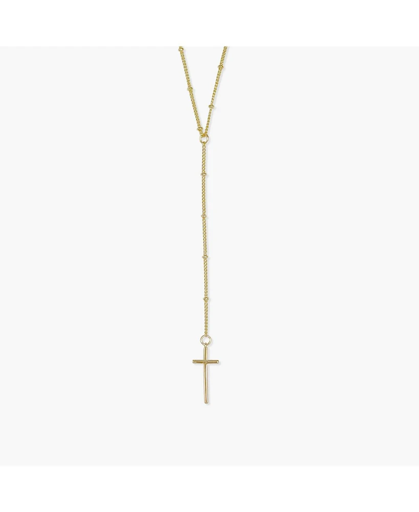 sanctuaire Beaded Rosary Cross Necklace Gold