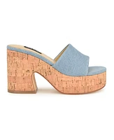 Nine West Women's Boone Slip-On Round Toe Wedge Sandals - Light Blue Denim