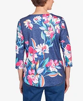 Alfred Dunner Petite in Full Bloom Placed Floral V-neck Top