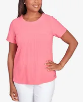 Alfred Dunner Women's Classic Brights Solid Texture Split Shirttail T-shirt