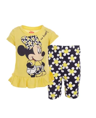 Disney Little Girls Minnie Mouse Peplum T-Shirt and Bike Shorts Outfit Set Toddler|Child