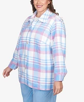 Alfred Dunner Plus Swiss Chalet Collared Plaid Shirt Jacket