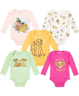 Disney Classics Princess Lion King 101 Dalmatians Pumbaa Ariel Timon Baby Girls 5 Pack Bodysuits Infant