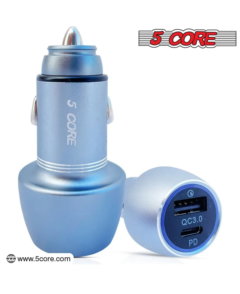 5 Core Car Charger Mini Aluminum Alloy Dual Usb Power Adapter with Pd Qc 3.0 Port Soft Led Fast Charging for iPhone Samsung