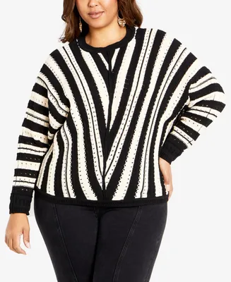 Avenue Plus Size Indi Round Neck Long Sleeve Sweater