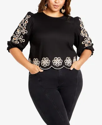 Avenue Plus Eternal Embroidered Round Neck Top