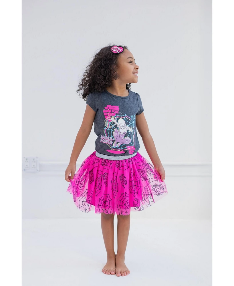 Marvel Spider-Man Spider-Gwen Girls Graphic T-Shirt Tulle Skirt and Headband 3 Piece Outfit Set Toddler |Child