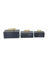 Rosemary Lane Real Marble Box with Gold-Tone Handle Set of 3 - 12", 10", 8" W