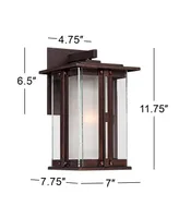 Fallbrook Rustic Farmhouse Outdoor Wall Light Fixture Bronze Steel 11 3/4" Clear Frosted Double Glass for Exterior House Porch Patio Outside Deck Gara