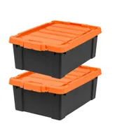 11 Gallon Heavy-Duty Plastic Storage Bins, Store-It-All Container Totes with Durable Lid and Secure Latching Buckles, Black/Orange, 2 Pack