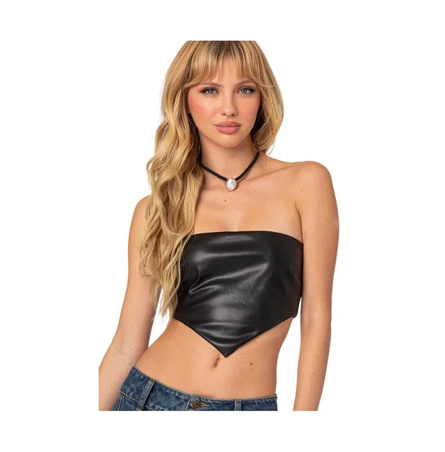 Edikted Women's Vic triangle faux leather crop top