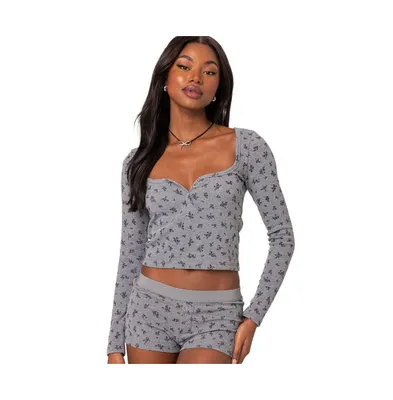 Women's Lavender waffle top - Gray