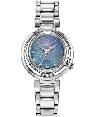 Citizen Eco-Drive Women's Arcly Diamond (1/10 ct. t.w.) Stainless Steel Bracelet Watch 30mm - Silver