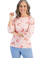 Style & Co Women's Printed 3/4-Sleeve Pima Cotton Top, Created for Macy's