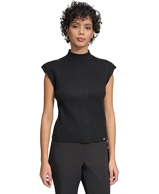 Calvin Klein Women's Mock-Neck Ribbed Extended-Shoulder Sweater