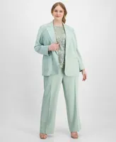 Anne Klein Plus Size Open Front Blazer Short Sleeve Sequin Top Mid Rise Wide Leg Pants