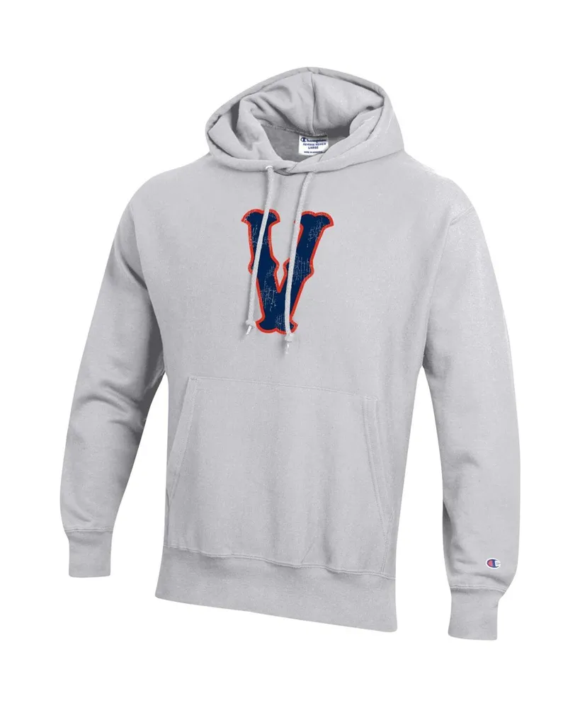Men's Champion Heathered Gray Distressed Virginia Cavaliers Team Vault Logo Reverse Weave Pullover Hoodie