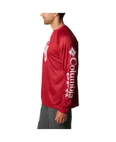 Men's Columbia Crimson Oklahoma Sooners Pfg Terminal Tackle Omni-Shade Raglan Long Sleeve T-shirt