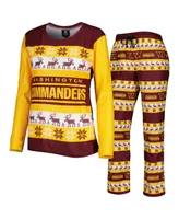 Women's Foco Burgundy Washington Commanders Holiday Ugly Pajama Set