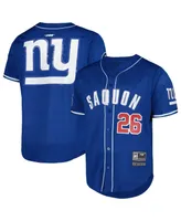 Men's Pro Standard Saquon Barkley Royal New York Giants Mesh Baseball Button-Up T-shirt