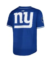 Men's Pro Standard Saquon Barkley Royal New York Giants Mesh Baseball Button-Up T-shirt