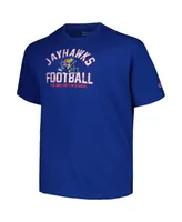 Men's Champion Royal Distressed Kansas Jayhawks Big and Tall Football Helmet T-shirt
