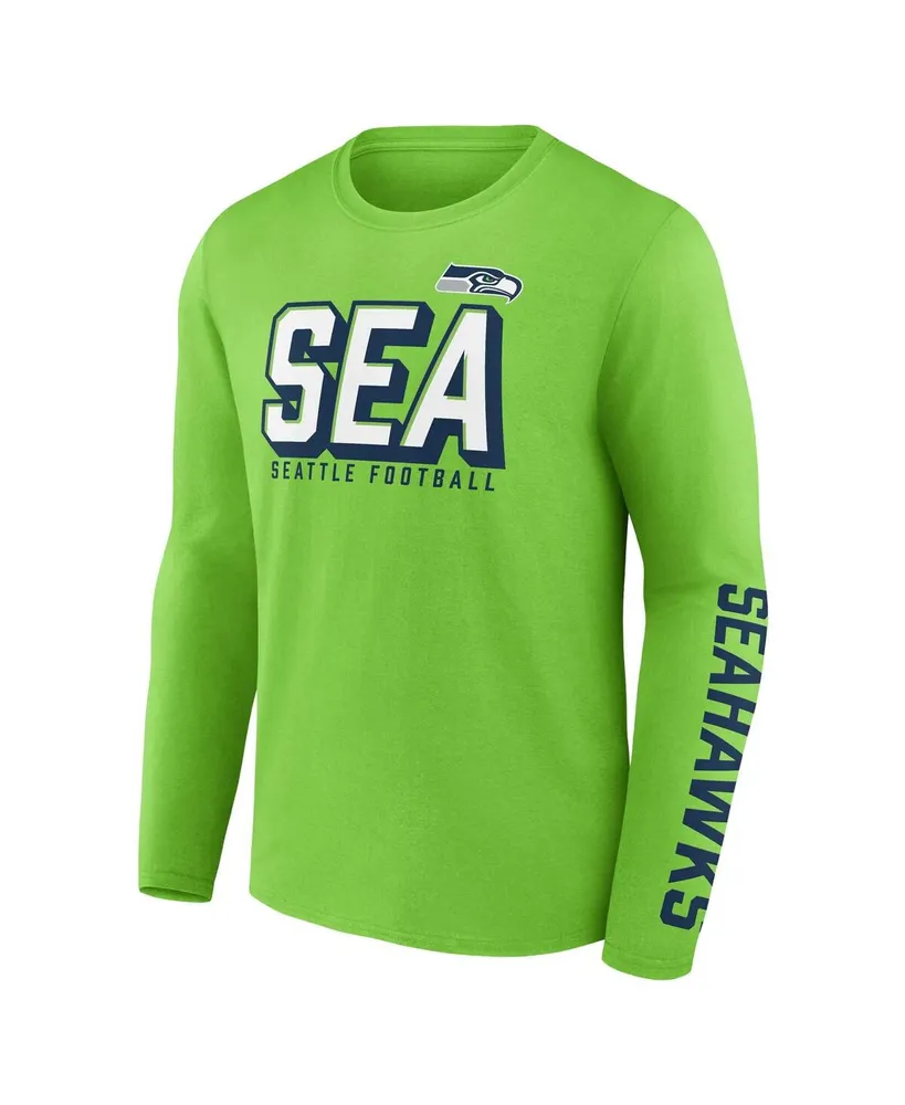 Men's Fanatics Neon Green, College Navy Seattle Seahawks Two-Pack T-shirt Combo Set