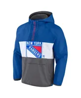 Men's Fanatics Blue New York Rangers Flagrant Foul Anorak Raglan Half-Zip Hoodie Jacket