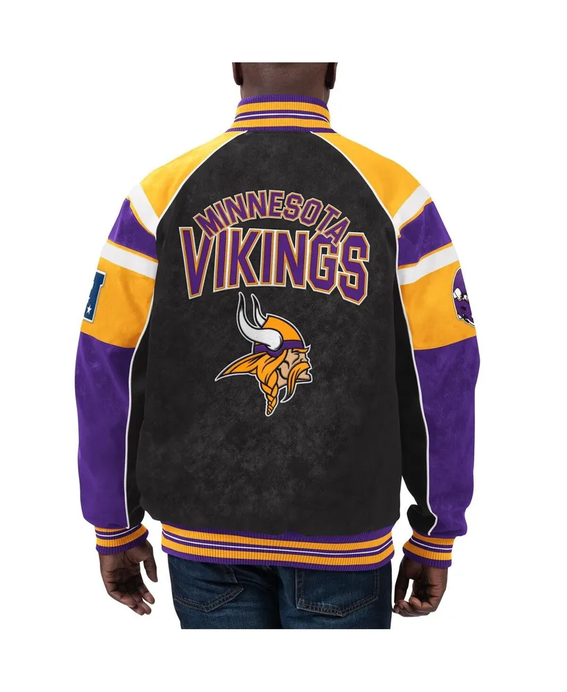 Men's G-iii Sports by Carl Banks Black Minnesota Vikings Faux Suede Raglan Full-Zip Varsity Jacket