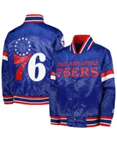 Big Boys Starter Royal Philadelphia 76ers Home Game Varsity Satin Full-Snap Jacket