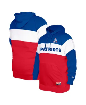 Men's New Era Royal Distressed England Patriots Big and Tall Throwback Colorblock Pullover Hoodie