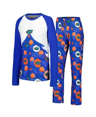 Women's Concepts Sport Royal Florida Gators Tinsel Ugly Sweater Long Sleeve T-shirt and Pants Sleep Set